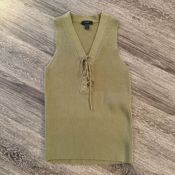 J. Crew Lace Up Sleeveless Ribbed Knit - Picture 1 of 7